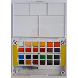 Estuche de acuarelas Obertone Premium con pincel de agua/waterbrush incluido - 24 colores sólidos - Incluye estuche de viaje