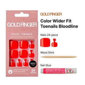 GoldFinger Press On Toenails Kit Wider Fit, Bold Glossy Red Color Toenail, Ready to Wear Gel & Manicure Stick, 2g Glue included, Long-Lasting Convenient & Easy to Apply