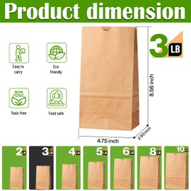 Glownary - White Paper Bags for Lunch, Craft, or Takeout. (3 LB, 500 Count - Brown)