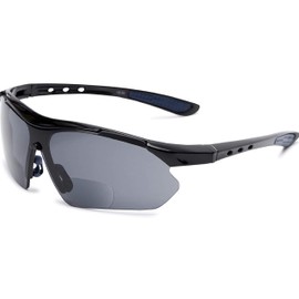 Incredible Bargains The San Fran Half Frame Bifocal Sun Reader Reading Glasses, Plastic Sport and Wrap-Around Sunglasses for Men and Women + 3.00 Black With Blue