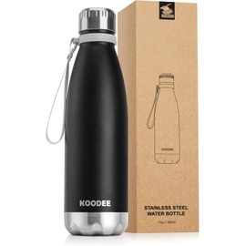 koodee Small Water Bottle for Girls 9 oz Stainless Steel Double Wall Vacuum Insulated Water Bottle for Back to School, Cola Shape Leak Proof Sports Flask (Black)