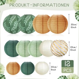 Lanterns, Party Decoration, Paper Lantern, Sage Green Paper Lantern, Pack of 12, Round Hanging Paper Lanterns for Weddings, Bride, Baby Shower, Gender, Reveal, Birthdays Decoration (G Set)