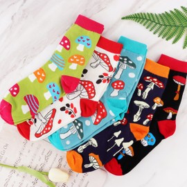 Jeasona 5 Pairs Mushroom Socks Women 4-7 Cotton Mushroom Gifts for Women Mushroom Themed Gifts Cute Mushroom Gifts for Girls Kids Teens