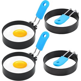 4pcs Egg Rings for Frying Egg Rings with Anti-Scald Folding Handle Fried Egg Ring Mould for Non Stick with an Oil Brush Non Stick Coating Suitable for Egg Frying Shaping Pancakes Mini Burgers