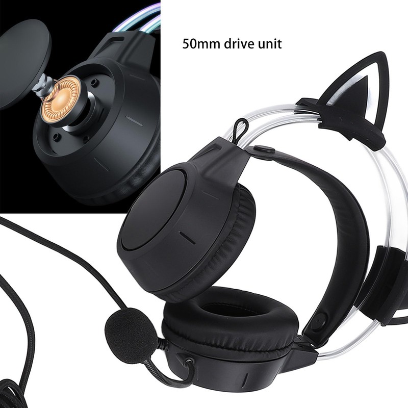 Lightweight Gaming Headset with Detachable Cat Ears, Noise Concealing RGB
