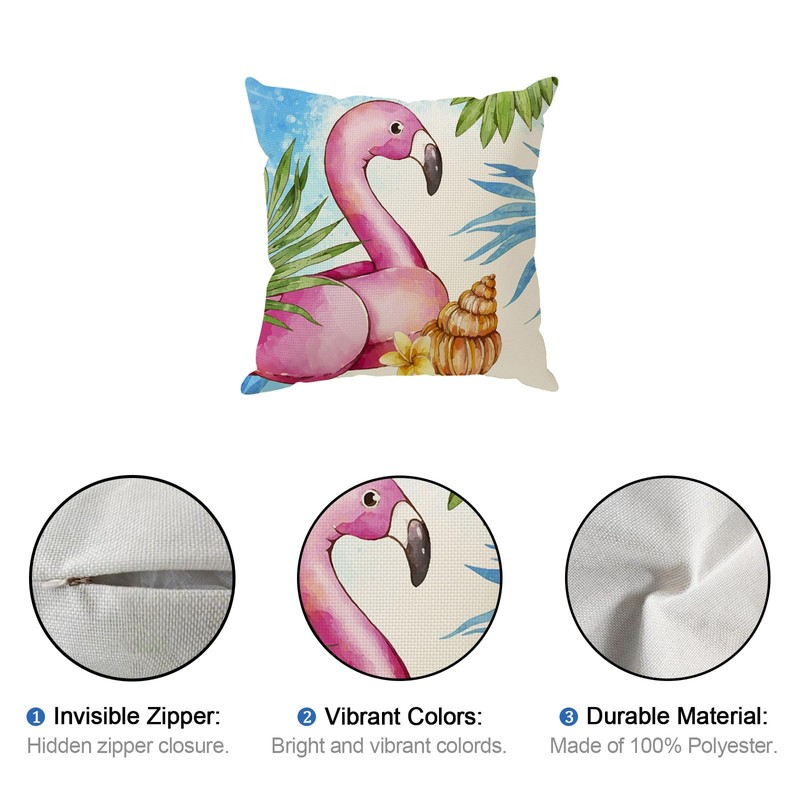ZAEW Flamingo Flip Flops Summer Pillow Covers Throw Pillow Cases