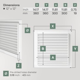 Vent Systems 12" x 12" Inch White Square Register Vent Cover - Steel Air Vent Covers - Grille Cover, Built-in Screen Mesh - Air Return Vent Cover, Wall Vent Cover for Outside, Home Office, Kitchen