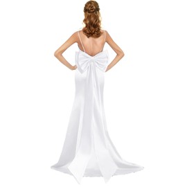 Isafabufy Women's White Wedding Capes 67Inch Long Removable Sweep Train for Formal Party Gown Separate Satin Bow Belt for Bride