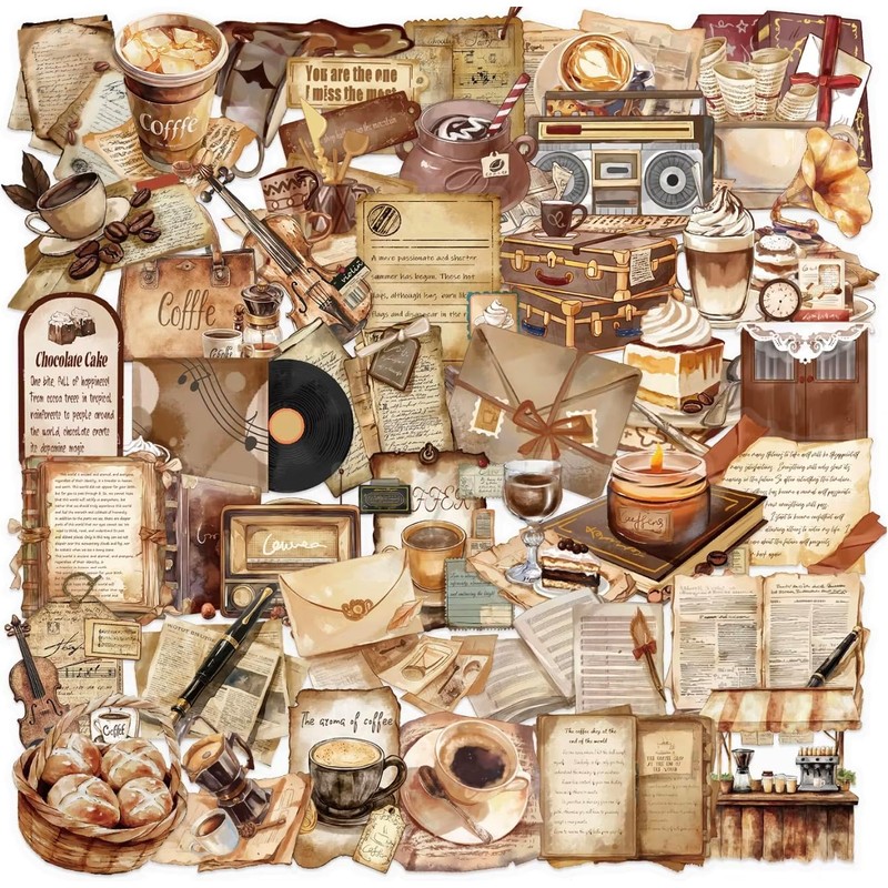 Pegatinas Retro de Café, 50 Piezas, Estilo Vintage, Tema Café,