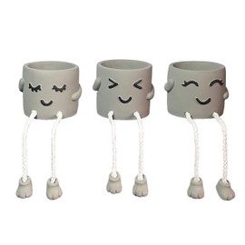 3Pack Long Leg Planter Cute Plant Pots Smiley Face Planter Funny Planters for Indoor Plants Mini Flower Pots Concrete Pot Cute Room Decor Desk Decor Gift for Father Friends and Family (B, 3)