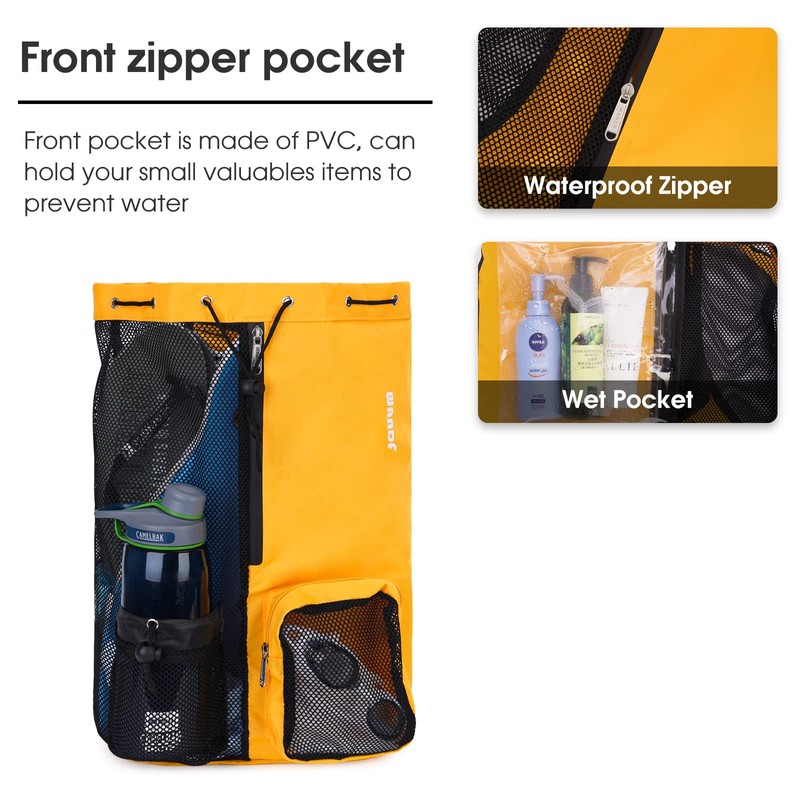 WANDF Swim Bag Mesh Drawstring Backpack with Wet Pocket for