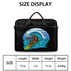 Sasquatch Laptop Bag for Women Men, Bigfoot Surfing 15.6 inch Messenger Shoulder Bags, Water Resistant Computer Bag Sleeve Laptop Carrying Case for Work, Office, School, Casual