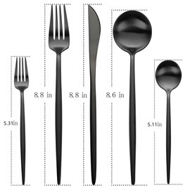 Juego de Cubiertos de Acero Inoxidable 20 piezas -Negro Cubiertos Juego de Vajilla con Tenedores Cucharas Cuchillo para carne Porción 4