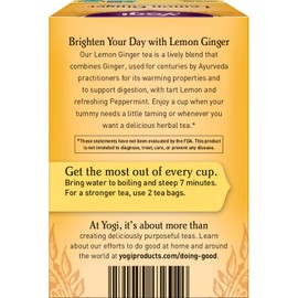 Yogi Tea - Lemon Ginger Tea (4 Pack) - Supports Healthy Digestion with Ginger, Lemongrass, and Licorice Root - Caffeine Free - 64 Organic Herbal Tea Bags
