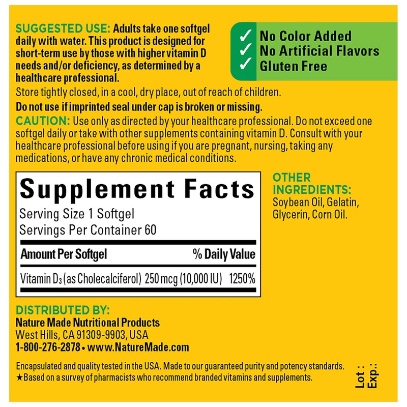 Nature Made Vitamin D3 10000 IU (250 mcg) Maximum Strength,