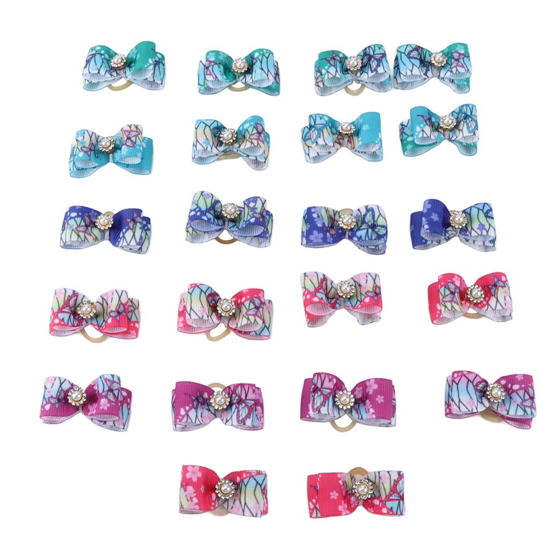 22pcs Pet Bowknot Rubber Bands Cute Colorful Dog Grooming Hair