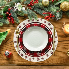 Artoid Mode Buffalo Plaid Snowflakes Winter Placemats Set of 4, 14 Inch Seasonal Christmas Round Table Mats for Dining Decoration