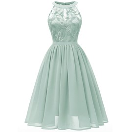 Evening Dresses Elegant for Wedding Women's Halterneck Swing Lace Chiffon Cocktail Dress, Green