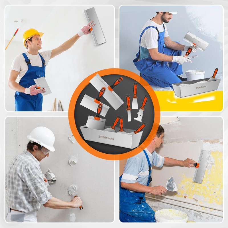 THINKWORK Drywall Knife Set, 10Pcs Drywall Tools Include Stainless Steel