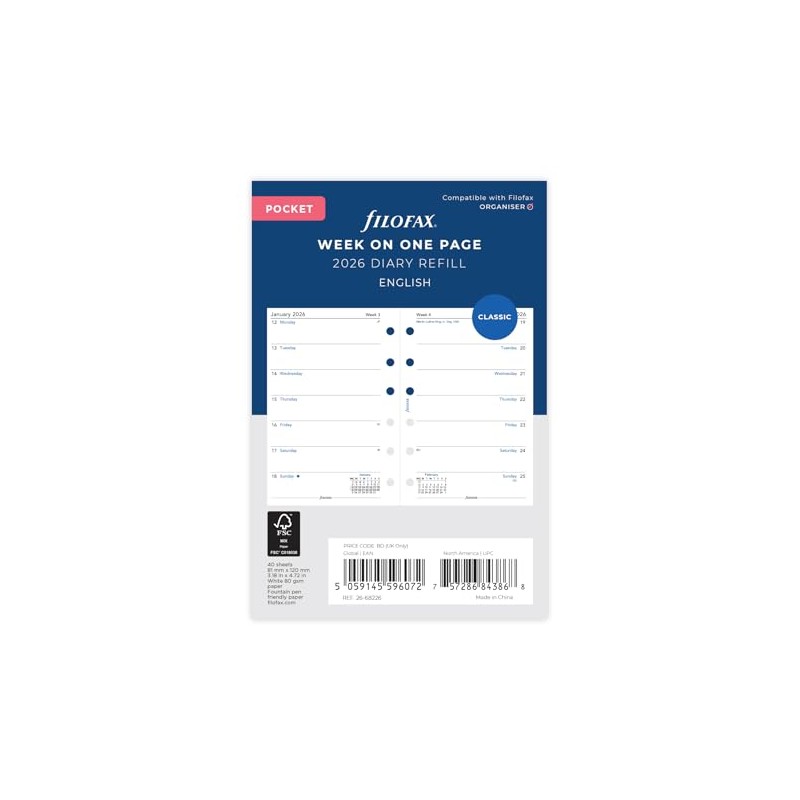 Filofax Pocket week per page English 2026 diary 26-68226
