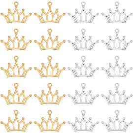 SUNNYCLUE 1 Box 100 Pieces 2 Colours Crown Pendants Gold and Silver Pendant Metal Alloy Tiara Hollow Simple Queen King Crown Pendant for Jewellery Making Pendant DIY Key Chain