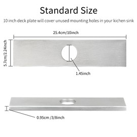TNROTED Silver Square Faucet Deck Plate, 10 Inch Stainless Steel Kitchen Sink Faucet Hole Cover Plate for 1 or 3 Hole Bathroom or Vanity Sink Faucet, Covering Unused Mounting Holes