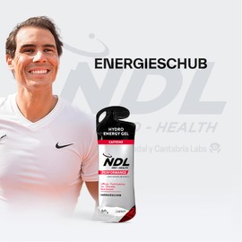 NDL Pro-Health Hydro Energy Gel – Sport-Energiegel mit Kohlenhydraten und Mineralsalzen, zuckerarm, sofortige Energieversorgung, einfach zu öffnen, mit Koffein, Cherry-Geschmack, Packung mit 12 – 720g