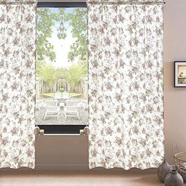 DaDa Bedding 2-Pack Dainty Cottage Floral Window Curtain Panels - Natural Semi Sheer Cottage Botanical Straight Tailored Edge - Light Pastel Garden Pink Roses Bedroom Bath Kitchen Décor - 54" x 95"