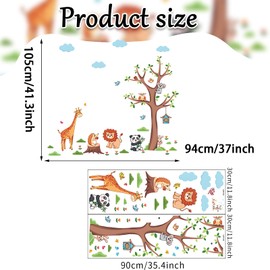Jungle Animals Tree Wall Decals,Cartoon Animal Safari Giraffe Tiger Monkey Peel Wall Decals Peel and Stick,for Baby Nursery Kids Bedroom Playroom,Living Room Wall Decor