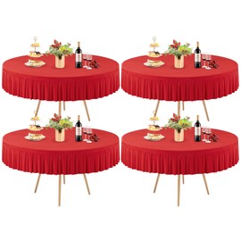 4 Pack Red Spandex Round Tablecloths for 60 inch Table, Stretchy Fitted 5FT Round Table Cloths,Wrinkle Free Table Cover with Skirt for Wedding Party Dining Banquet