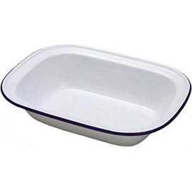 IBILI Platter Blanca Rectangular/deep 20 cm of Enamelled Steel in White/Blue, 20 x 14 x 5 cm