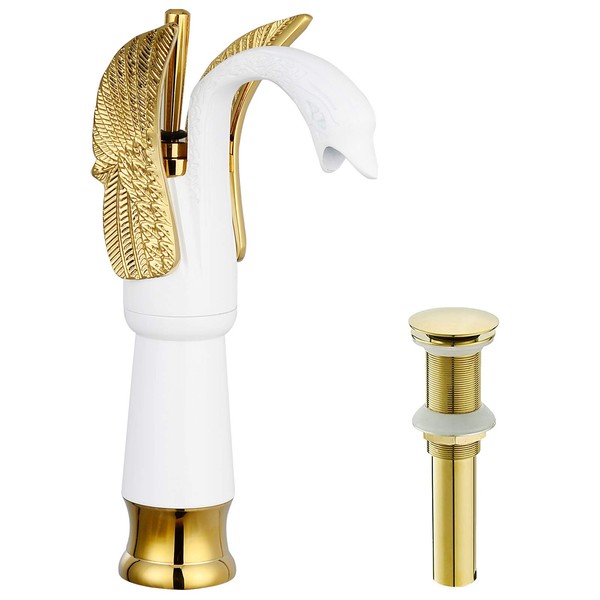 BWE Swan Faucet Single Handle Single Hole Withe with Gold