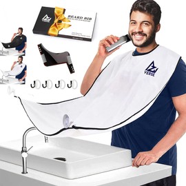 AZIVERSE Beard Bib Beard Apron - Beard Hair Catcher For Men Shaving & Trimming - Grooming Apron Bib with 4 Suction Cups - 1 Size Fits All - Beard comb