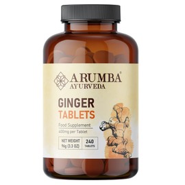 Arumba Ayurveda Ginger Tablets 240 Tablets, 400 mg per Tabelt, Made with Pure Ginger Root Powder