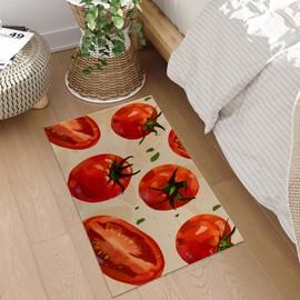Fresh Tomato Indoor Door Mat, 17x29.5 Inch, Floor Area Rug for Entryway, Living Room, or Bathroom, Non-Slip Doormat, Red Tomato Print Home Decor Rug Gifts
