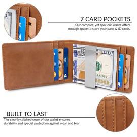 TRAVANDO Money Clip Wallet Atlanta Mens Front Pocket Slim RFID Blocking - Credit Card Holder - Mini Bifold (Suede Leather, Cognac Brown)