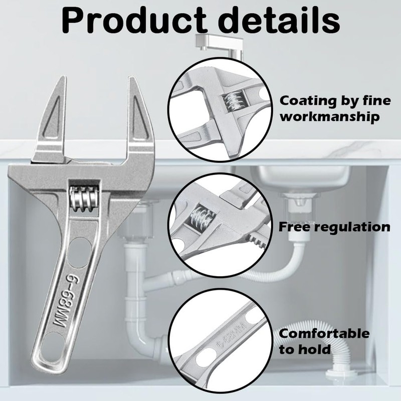 AKSIQIOL Adjustable Wrench,Adjustable Thin & Extra Wide Wrench,Aluminum Alloy Set,Lightweight
