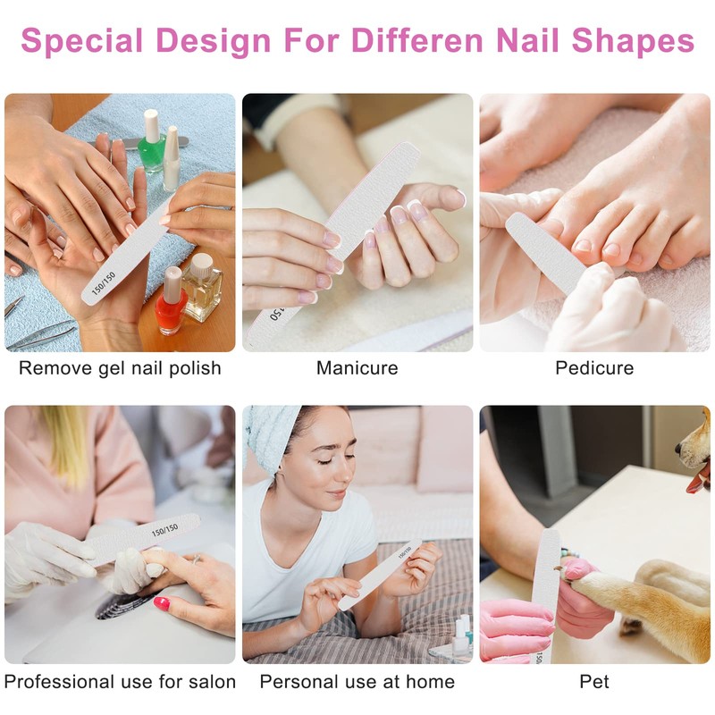 CGBE Professional Nail Files, 12Pcs 150/150 Grit Files Set Double-Sided
