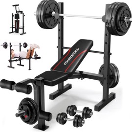 OPPSDECOR Multi-Function Weight Bench Set with Squat Rack Leg Extension & Leg Curl Adjustable Workout Bench for Full Body Fitness Foldable Flat/Incline/Decline Upgrade Bench Press for Home Gym