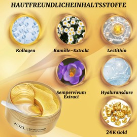 60 Stück 24k Gold Gel Augenpads,Eye Pads,Augenpads Gegen Tränensäcke,Augenpads Gegen Falten,mit Hyaluron,Kollagen Feuchtigkeit Spendende Gegen Tränensäcke Falten Dunkle Kreise & Puffiness