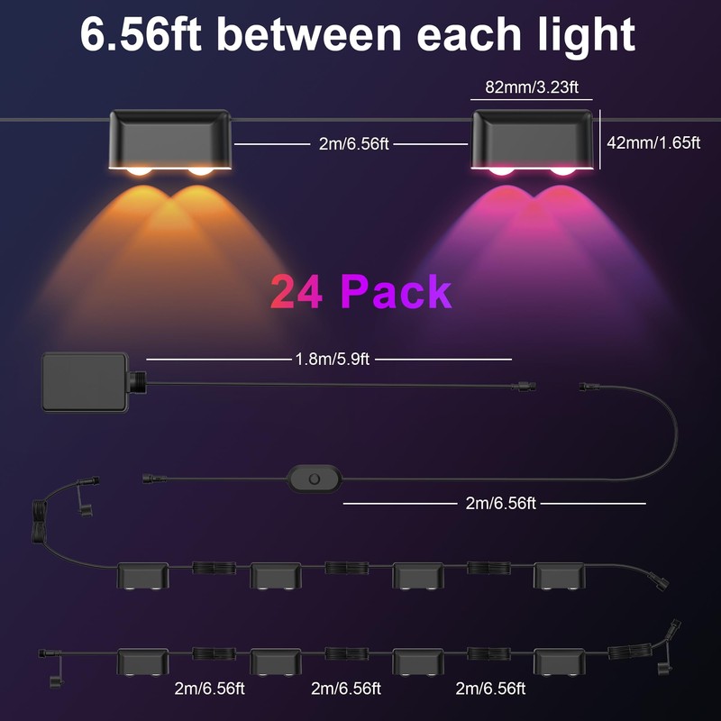 KIALUSH Outdoor Deck Lights, 24 Lights Smart Fence Lights Compatible
