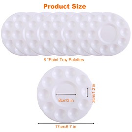 8Pcs Paint Palette, Paint Tray Palettes Round Plastic Tray for Adults, Paint Pallet Painting Supplies for Craft Art Acrylic Watercolor Oil Painting, White