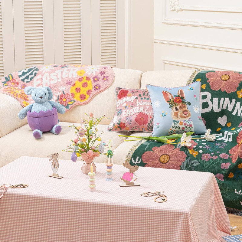 Ashler Easter Bunny Shaped Pillow, Easter Egg Throw Pillow, Soft