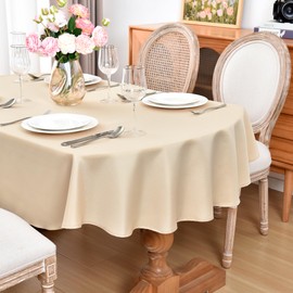 eeivs Oval Tablecloth 60 x 84 Inch Washable Polyester Table Cloth Solid Beige Heavy Duty Fabric Table Cover Daily Use for Dining Home Kitchen Party Wedding