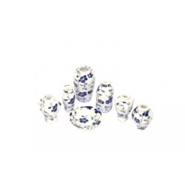 Minimum World 7 Piece Miniature Blue Vase Set, Blue Floral Dollhouse Vases, Mini Flower Vases
