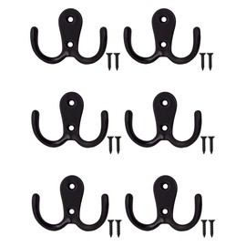 Fuxxer® 6 x Classic Coat Hooks, Towel Hooks, Iron Hooks, Black, Set of 6