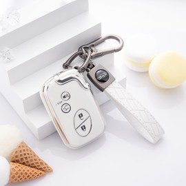 Flensent Key Fob Cover with Keychain for Lexus RX350 RX450 GX460 LX570 CT200h 2009-2015 (White)
