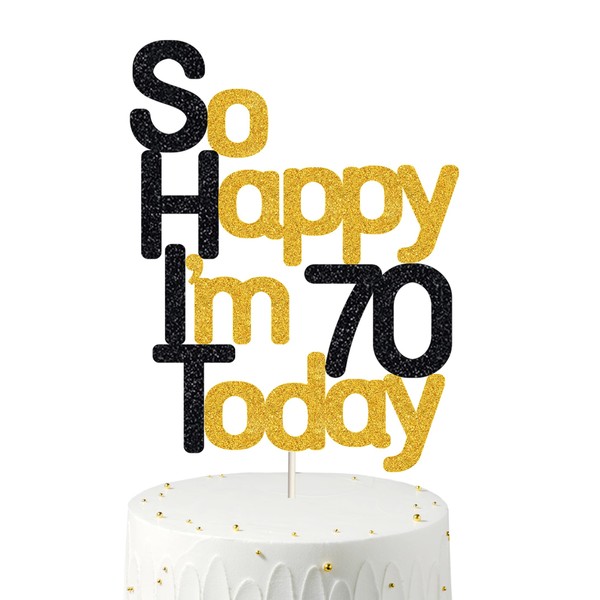So Happy I'm 70 Today! Decoración para tartas de cumpleaños, purpurina negra, 70 decoraciones para tartas