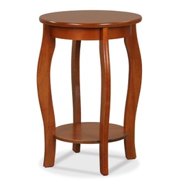 Giantex Round End Table, Wooden Side Table with Storage Shelf, Small Nightstand with Solid Wood Legs, 2-Tier Accent Table for Living Room Bedroom (1, Walnut)