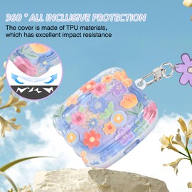 Newseego Airpods 3rd Generation Case Cover for Girls Women, Cute Flower Pattern Wave Frame Soft TPU Shockproof Full Protection Cover with Keychain for Airpods 3 Charging Case